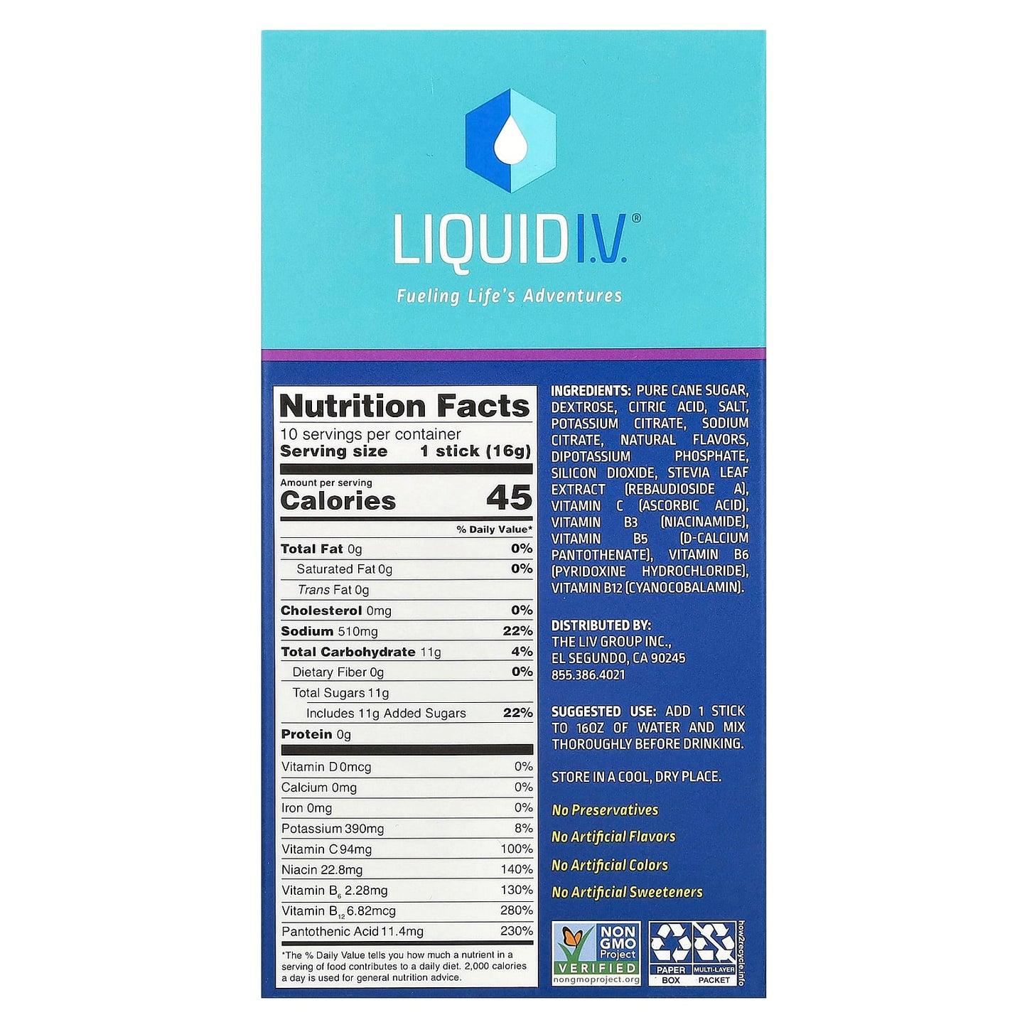 Liquid I.V., Hydration Multiplier, Electrolyte Drink Mix, Acai Berry,  10 Stick Packs, 0.56 oz (16 g) Each