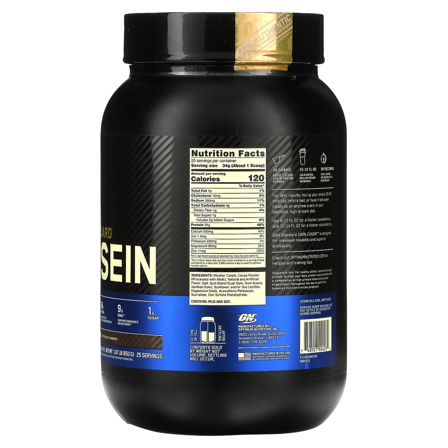 Optimum Nutrition, Gold Standard 100% Casein, Chocolate Supreme, 1.87 lb (850 g)