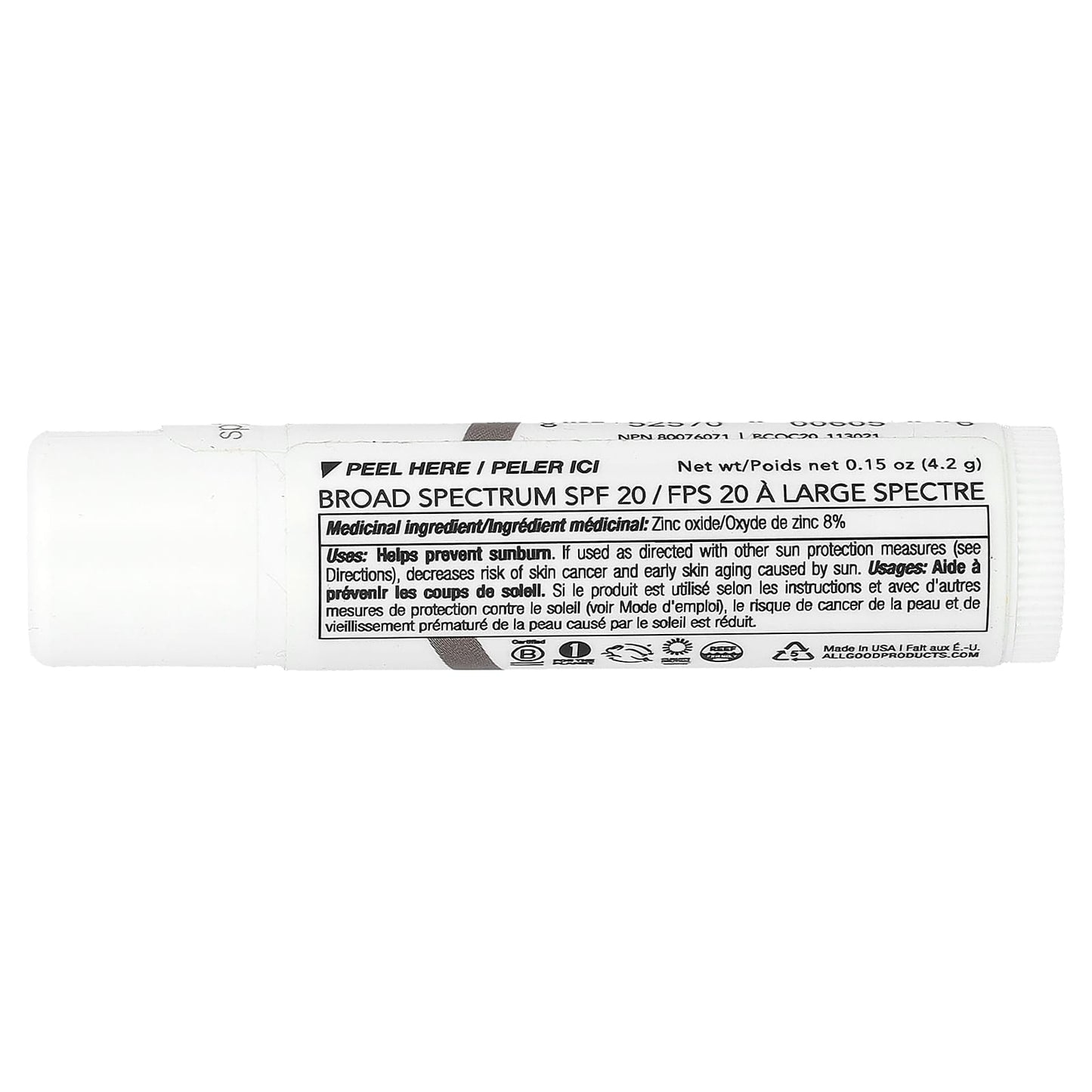 All Good Products, Lip Balm, SPF 20, Coconut, 0.15 oz (4.2 g)