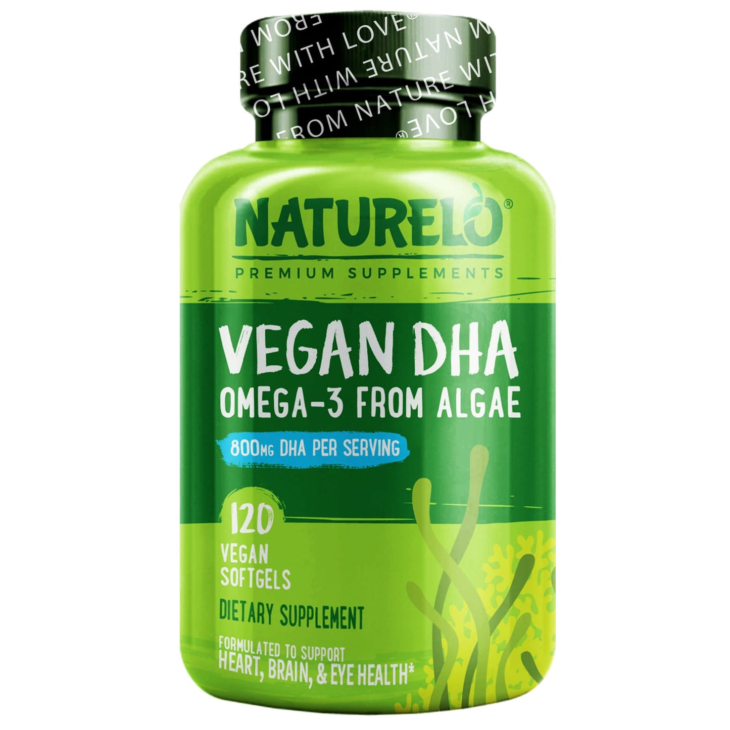 NATURELO-Vegan DHA-Omega-3 from Algae-800 mg-120 Vegan Softgels (400 mg per Softgel)