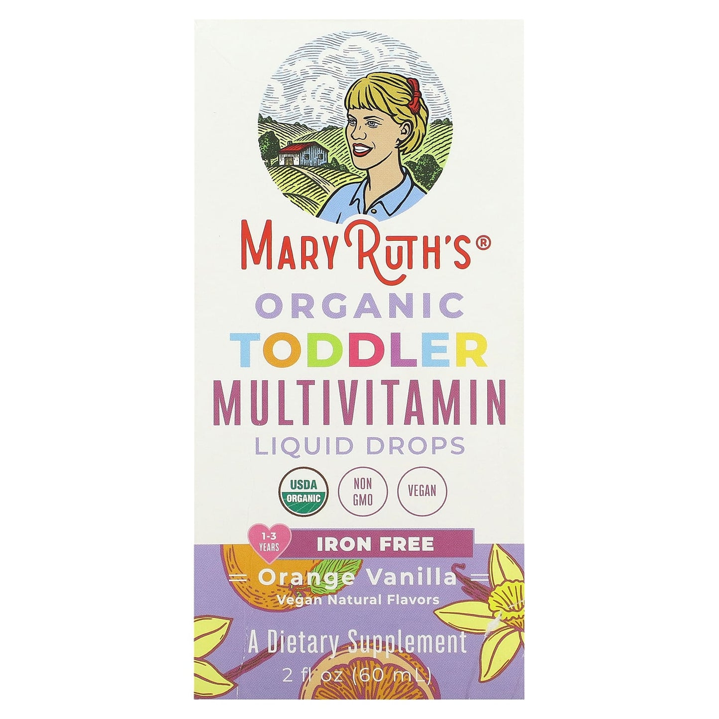 MaryRuth's-Organic Toddler-Multivitamin Liquid Drops-1-3 Years-Orange Vanilla-2 fl oz (60 ml)