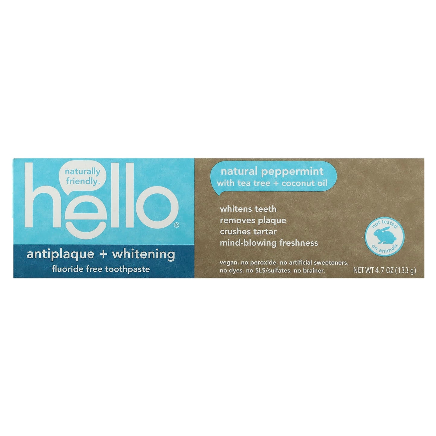 Hello, Antiplaque + Whitening Fluoride Free Toothpaste, Natural Peppermint, 4.7 oz (133 g)