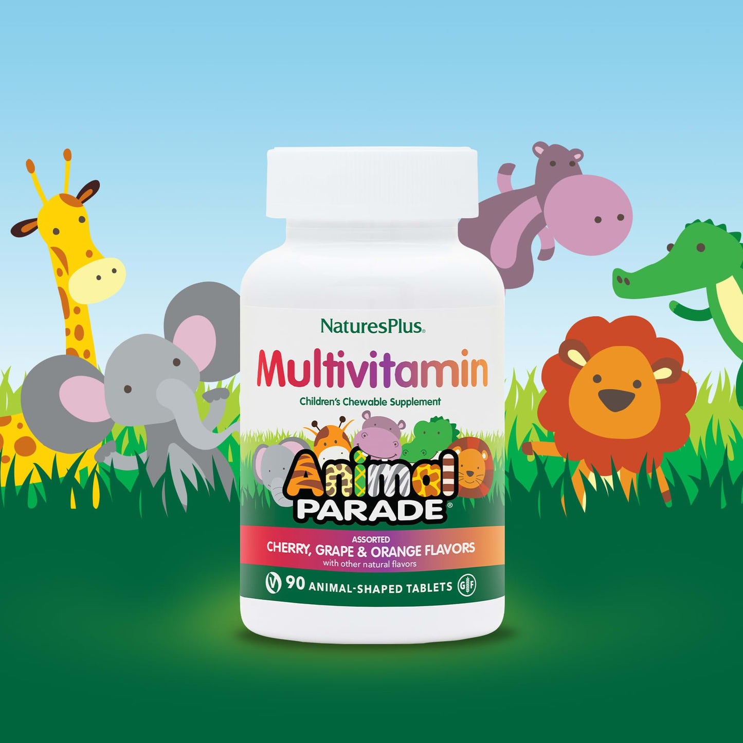 NaturesPlus, Animal Parade, Children's Chewable Multivitamin, Assorted, 90 Animal-Shaped Tablets