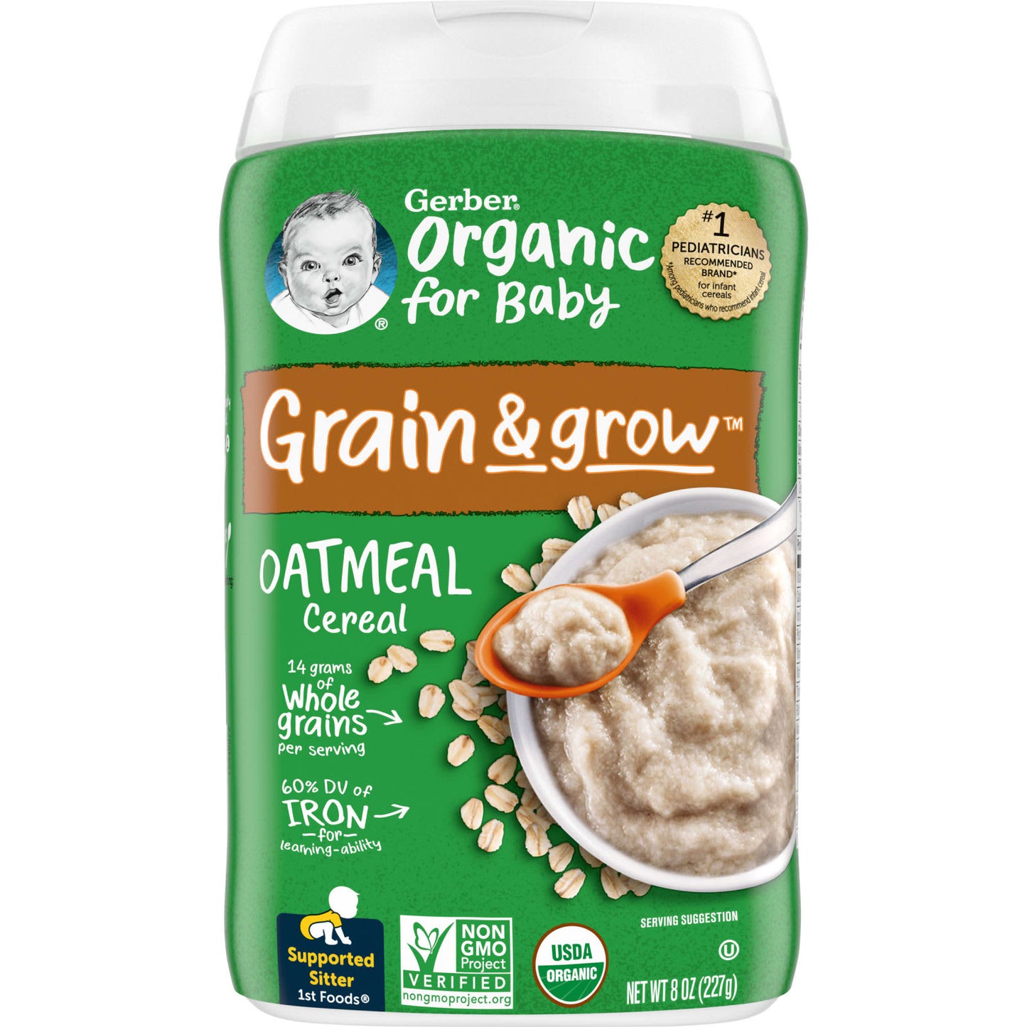 Gerber-Organic for Baby-Grain & Grow-1st Foods-Oatmeal Cereal-8 oz (227 g)