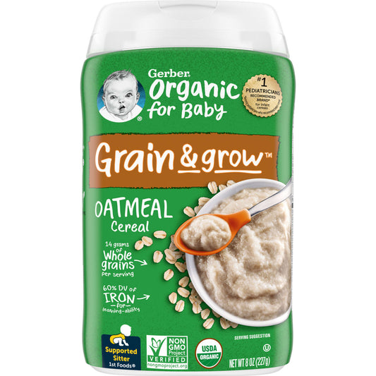 Gerber-Organic for Baby-Grain & Grow-1st Foods-Oatmeal Cereal-8 oz (227 g)