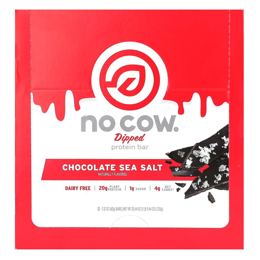 No Cow-Dipped Protein Bar-Chocolate Sea Salt-12 Bars-2.12 oz (60 g) Each