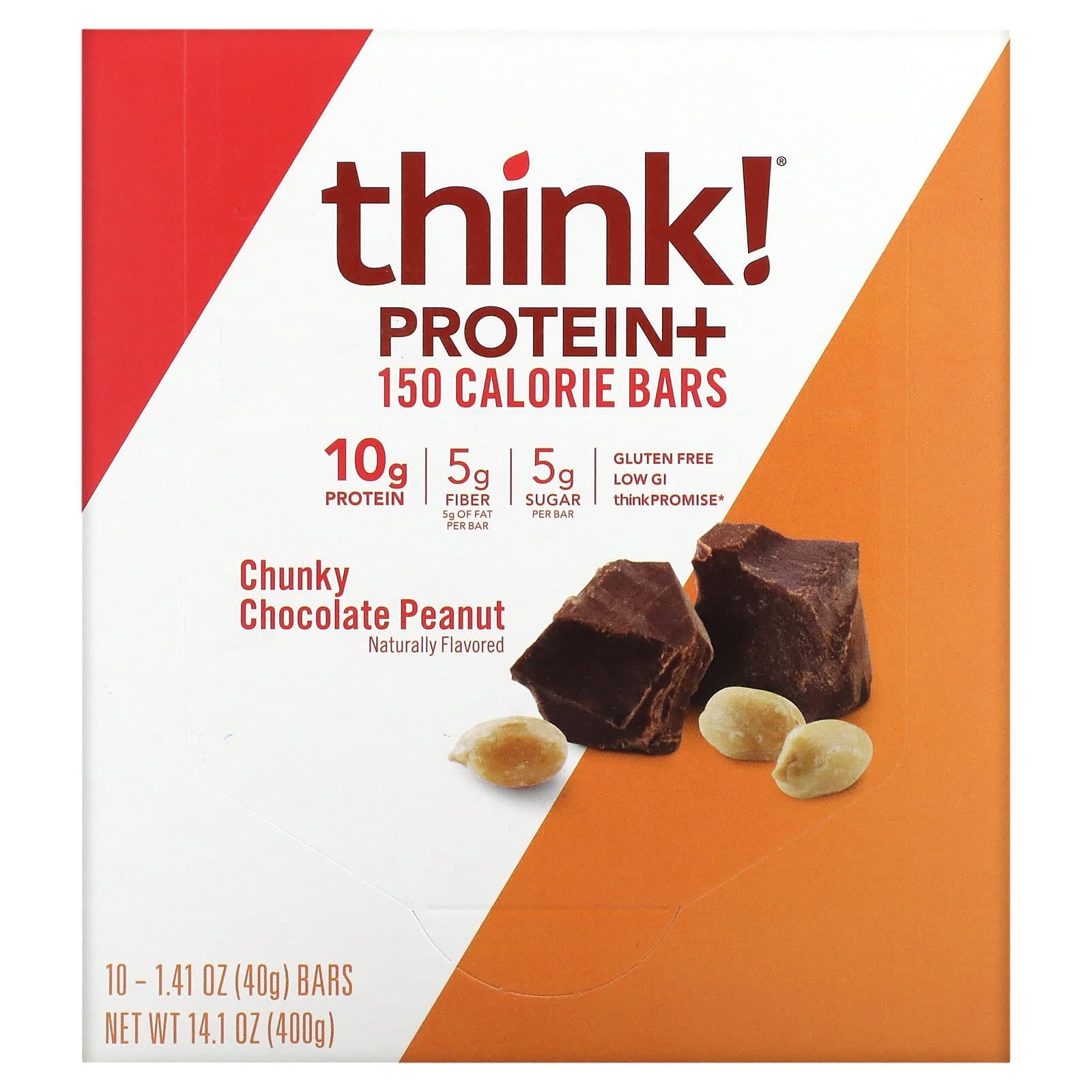 Think !-Protein+ 150 Calorie Bars-Chunky Chocolate Peanut-10 Bars-1.41 oz (40 g) Each