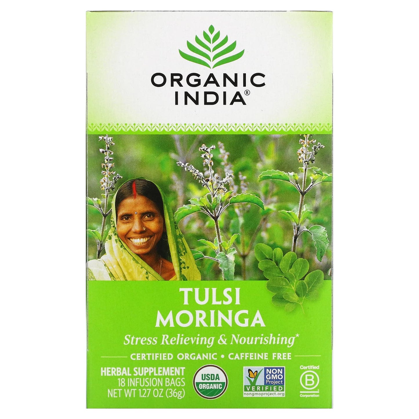 Organic India-Tulsi Tea-Moringa-Caffeine Free-18 Infusion Bags-1.27 oz (36 g)