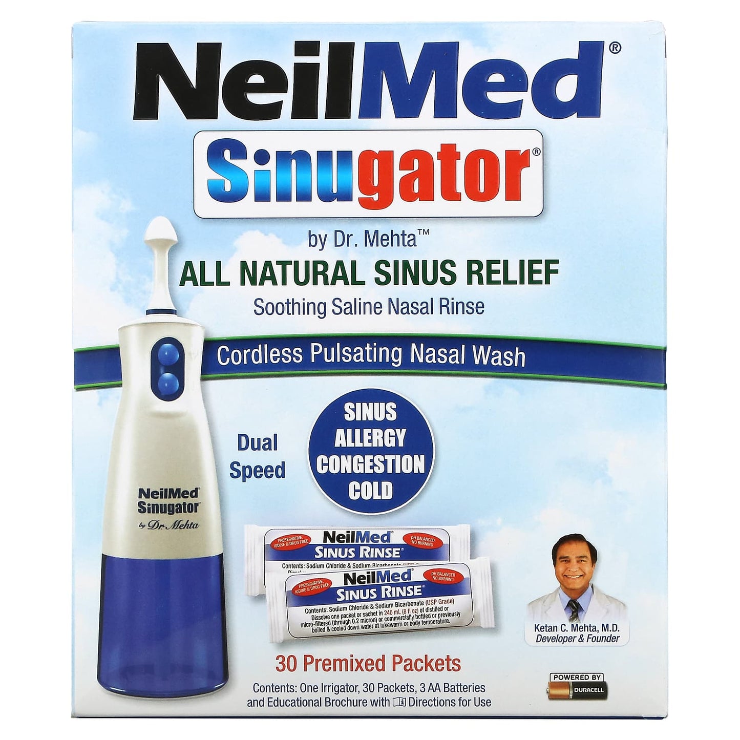 NeilMed-Sinugator-Cordless Pulsating Nasal Wash-3 Piece Set