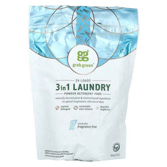 Grab Green-3-in-1 Laundry Powder Detergent Pods-Fragrance Free-24 Loads-13.5 oz (384 g)