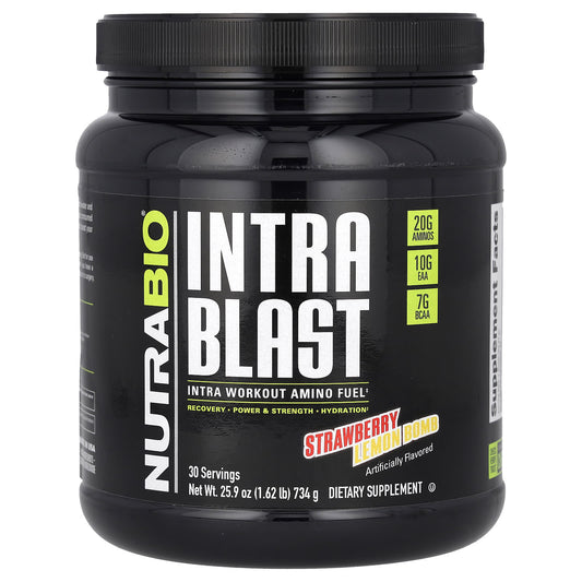 NutraBio-Intra Blast-Intra Workout Amino Fuel-Strawberry Lemon Bomb-1.62 lb (734 g)