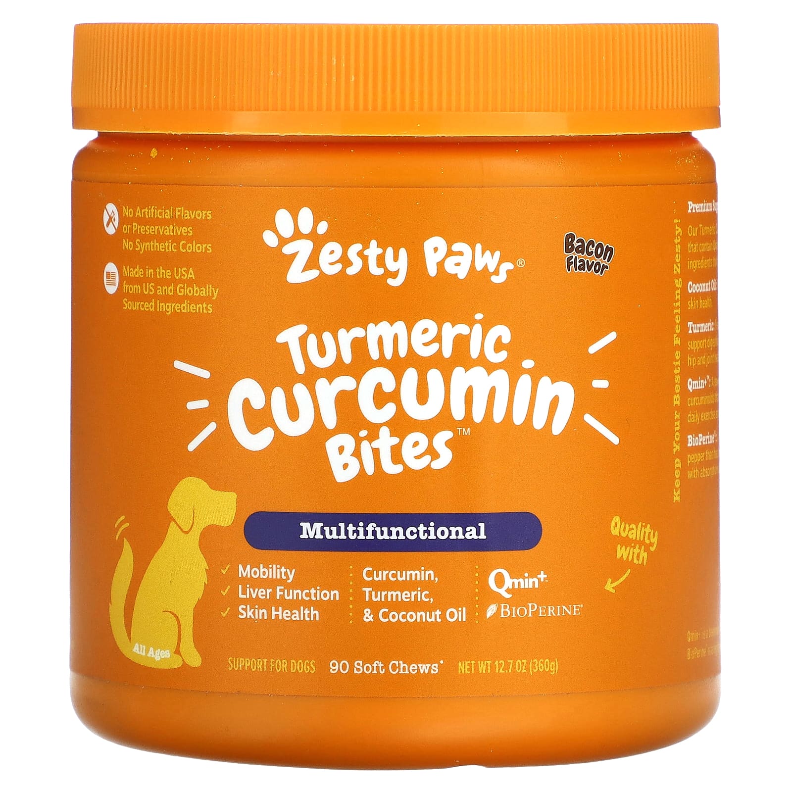 Zesty Paws-Turmeric Curcumin Bites for Dogs-Multifunctional-All Ages-Bacon-90 Soft Chews