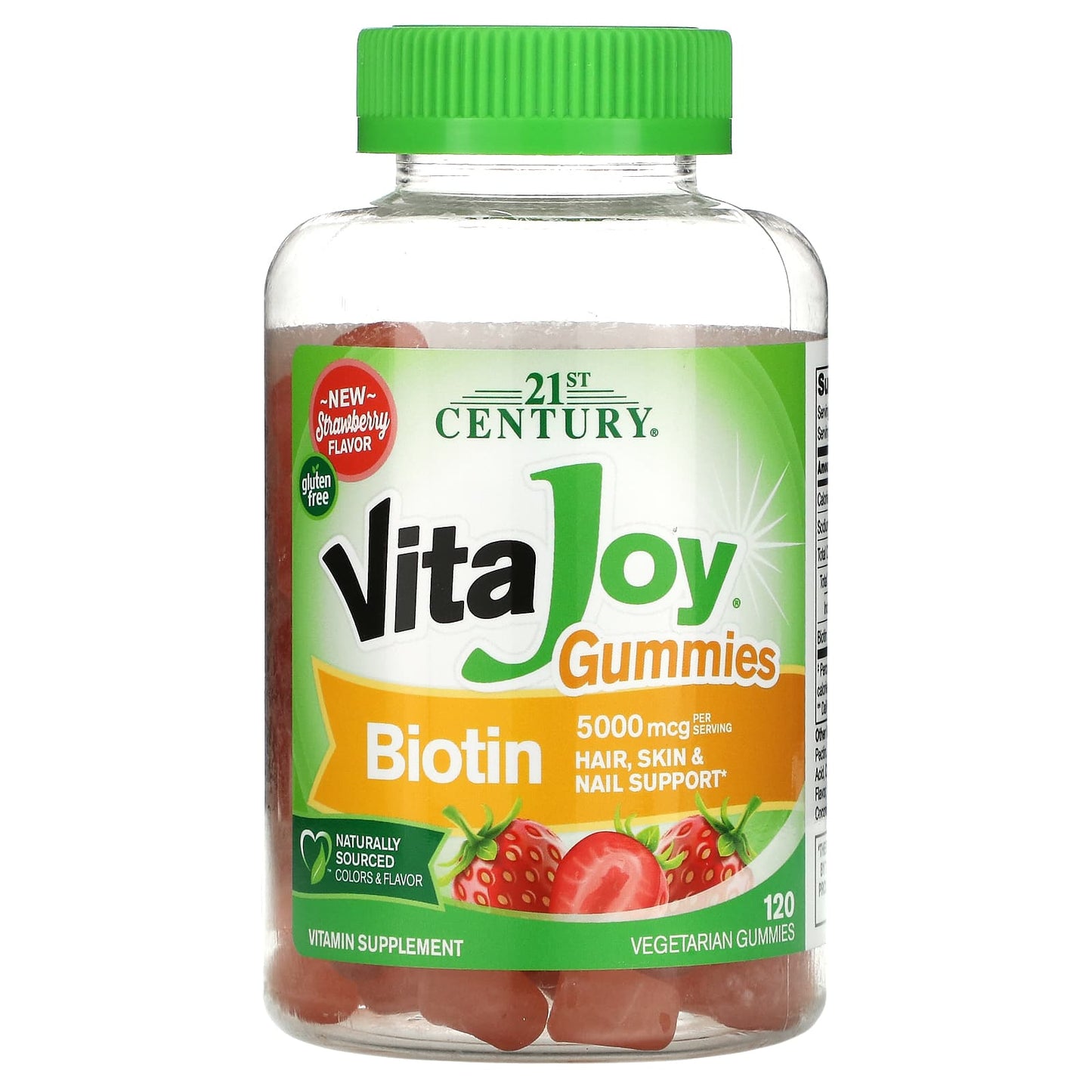 21st Century-VitaJoy Biotin Gummies-Strawberry Flavor-5,000 mcg-120 Vegetarian Gummies (2,500 mcg per Gummy)