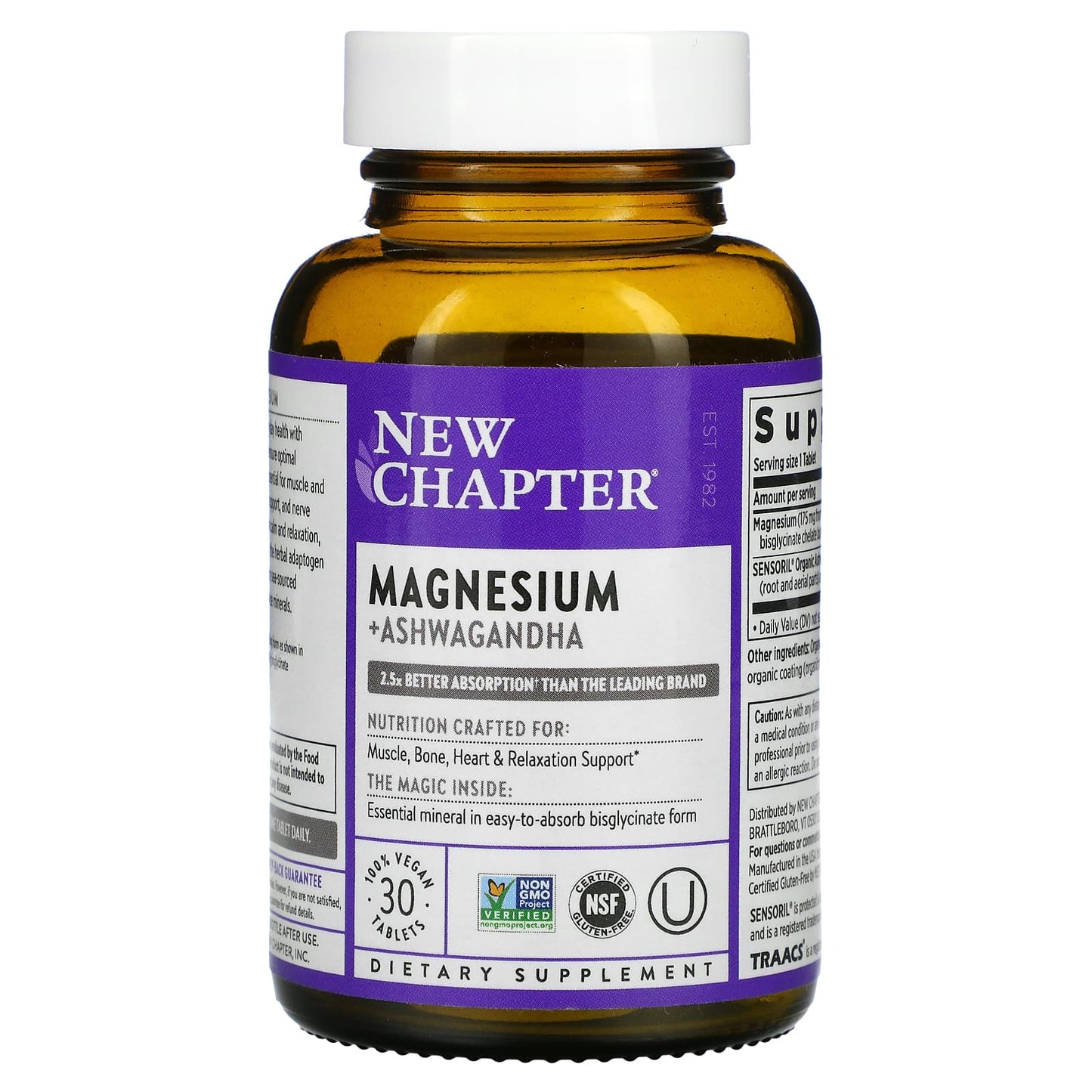 New Chapter-Magnesium + Ashwagandha-30 Vegan Tablets