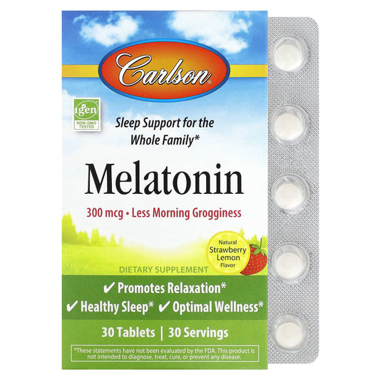 Carlson-Melatonin-Natural Strawberry Lemon-300 mcg-30 Tablets