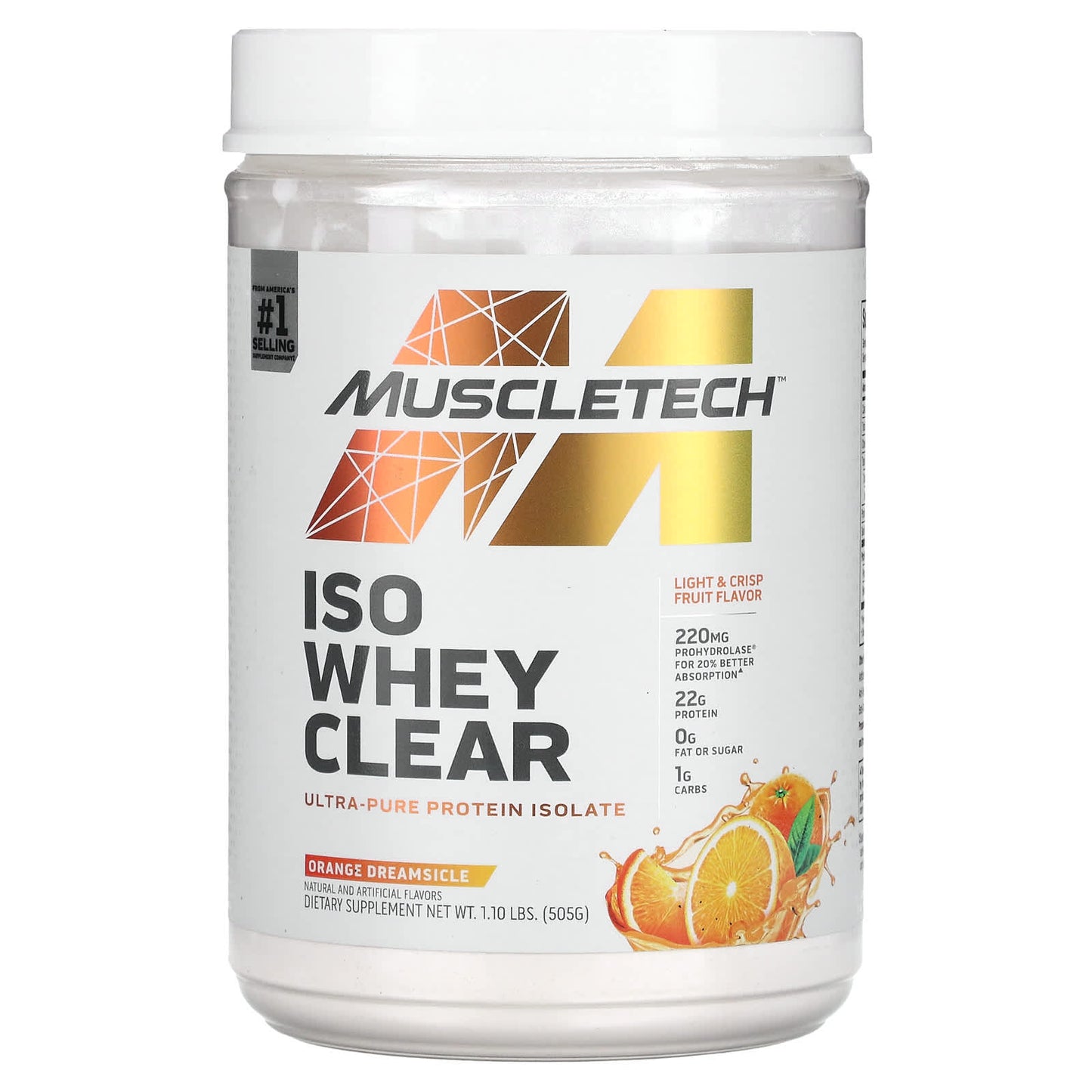 MuscleTech-ISO Whey Clear-Ultra-Pure Protein Isolate-Orange Dreamsicle-1.1 lbs (505 g)