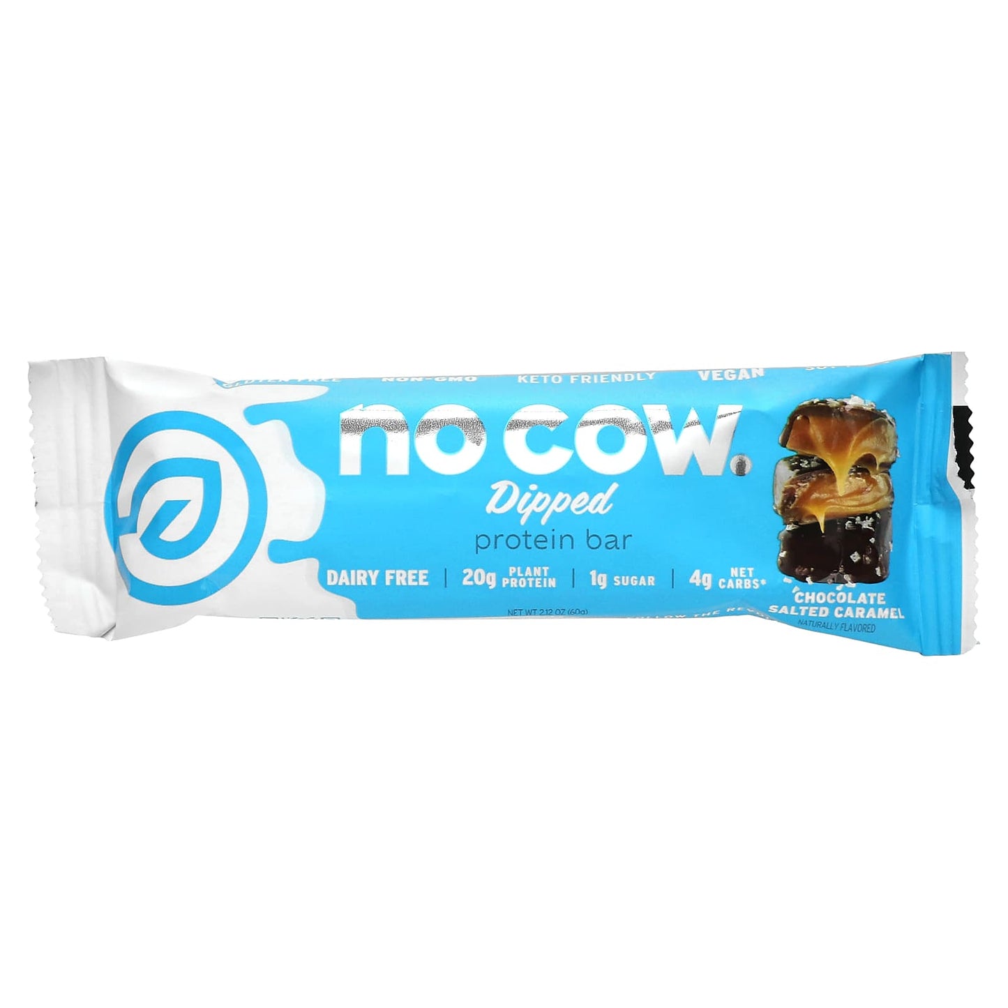 No Cow, Dipped Protein Bar, Chocolate Salted Caramel, 12 Bars, 2.12 oz (60 g) Each