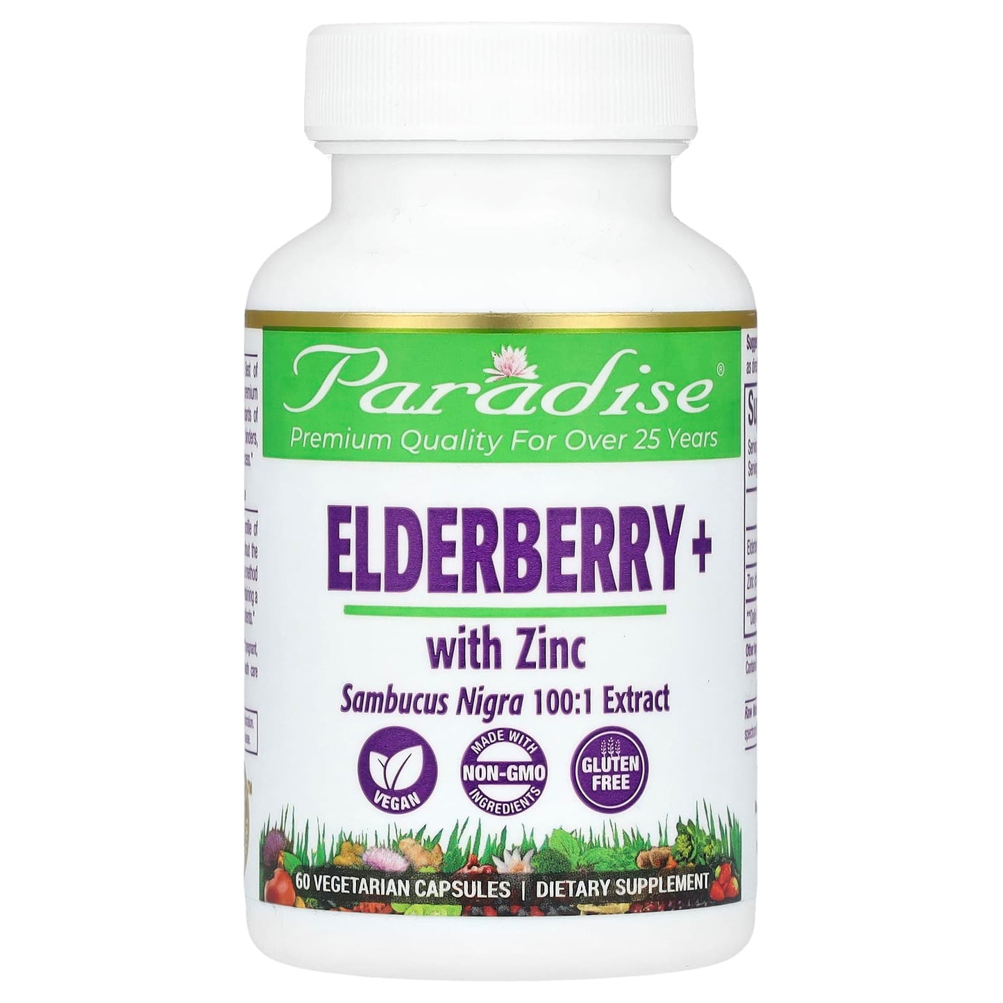 Paradise Herbs-Elderberry+ with Zinc-60 Vegetarian Capsules