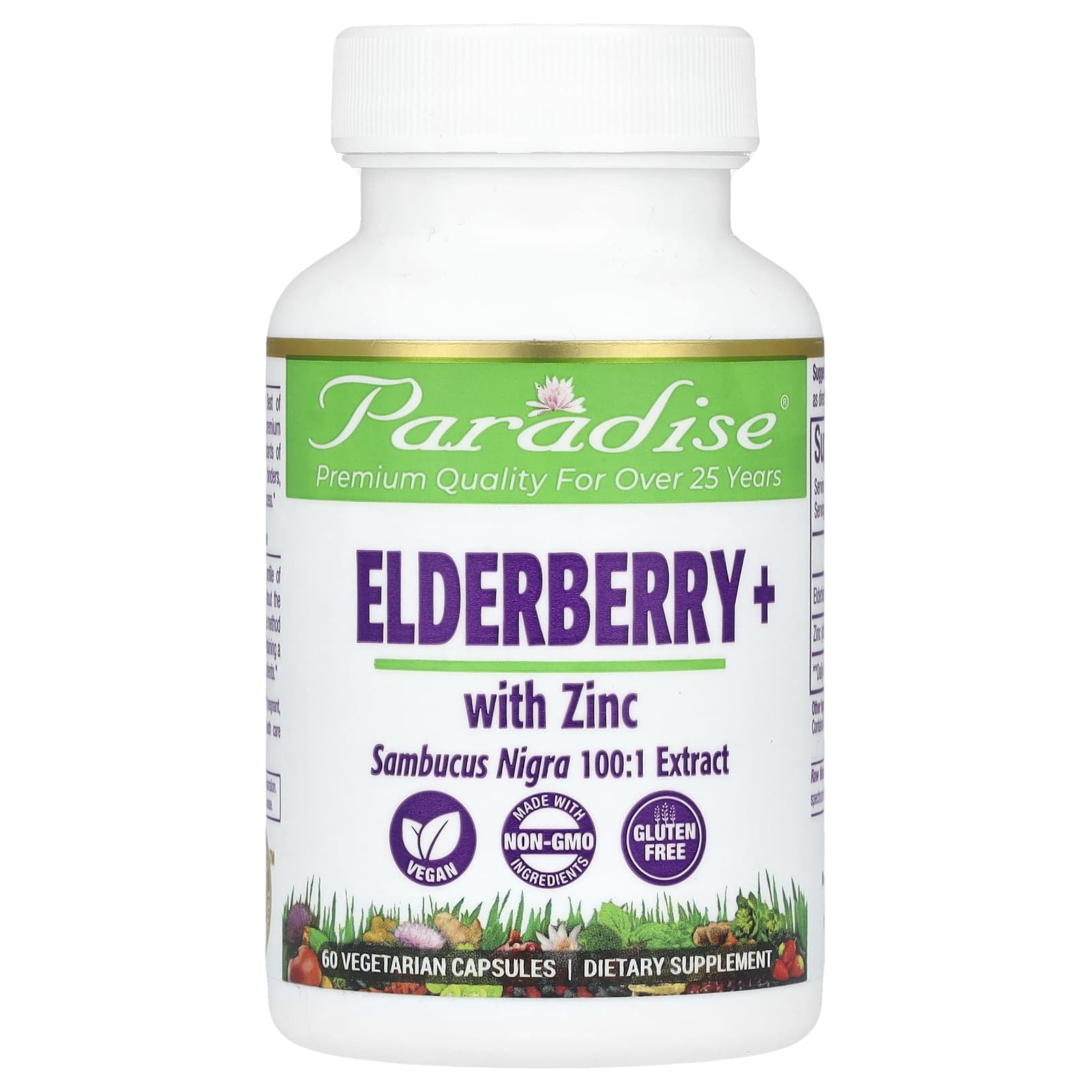 Paradise Herbs-Elderberry+ with Zinc-60 Vegetarian Capsules