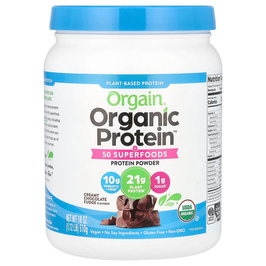 Orgain-Organic Protein + 50 Superfoods Protein Powder-Creamy Chocolate Fudge-1.12 lbs (510 g)