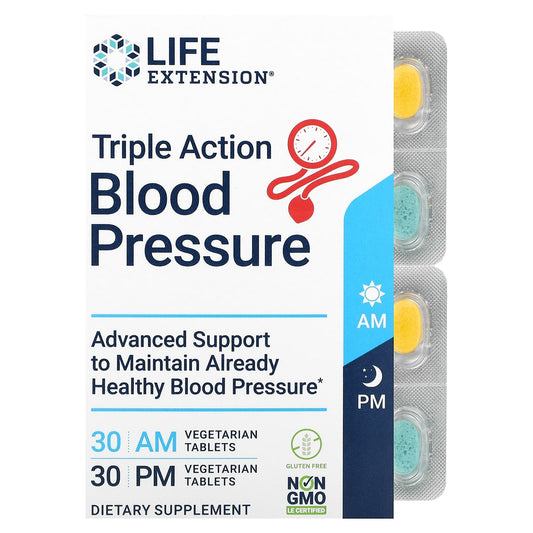 Life Extension-Triple Action Blood Pressure-AM/PM-2 Pack-30 Vegetarian Tablets Each