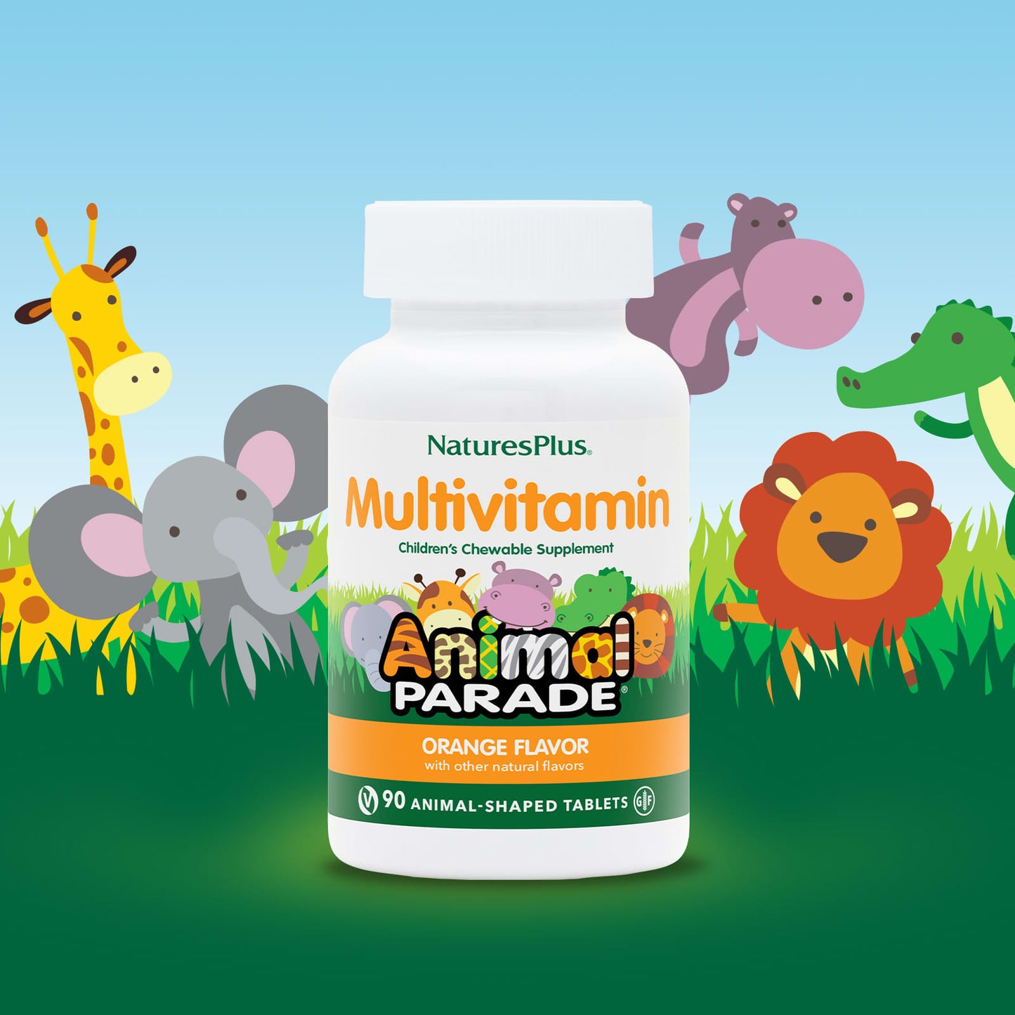 NaturesPlus, Animal Parade, Children's Chewable Multivitamin, Orange, 90 Animal-Shaped Tablets