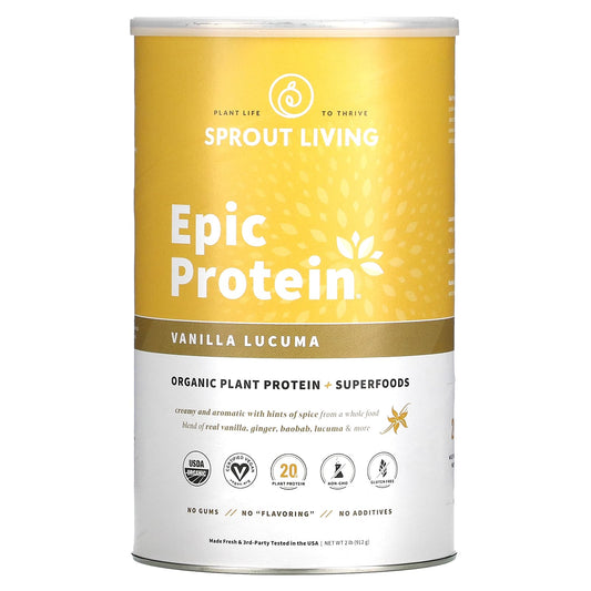 Sprout Living-Epic Protein-Organic Plant Protein + Superfoods-Vanilla Lucuma-2 lb (912 g)