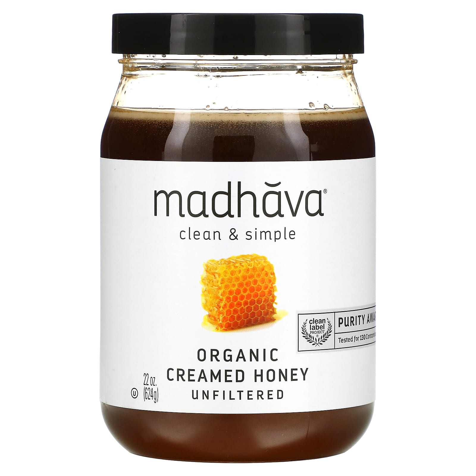 Madhava Natural Sweeteners-Clean & Simple-Organic Creamed Honey-Unfiltered-22 oz (624 g)