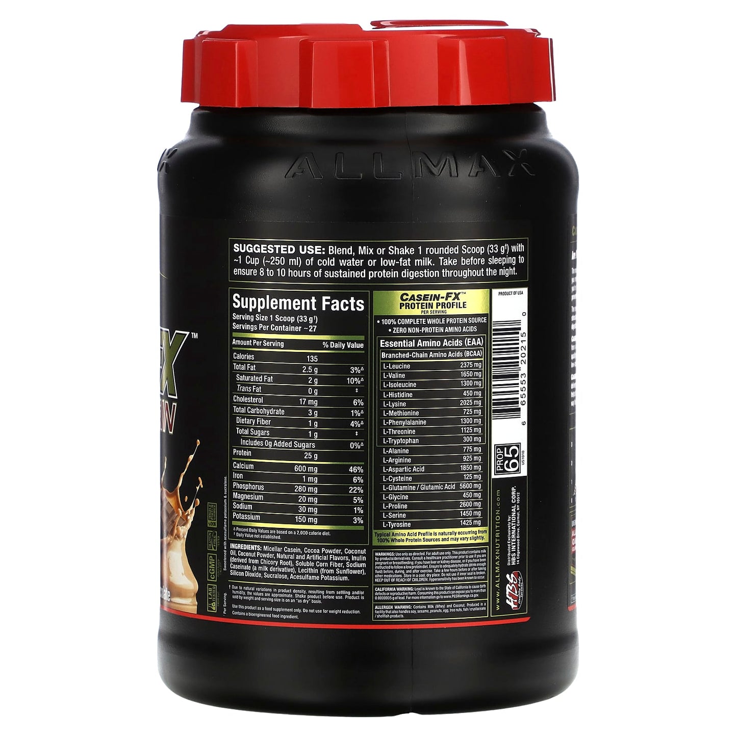 ALLMAX, CaseinFX, 100% Casein Micellar Protein, Chocolate, 2 lbs (907 g)