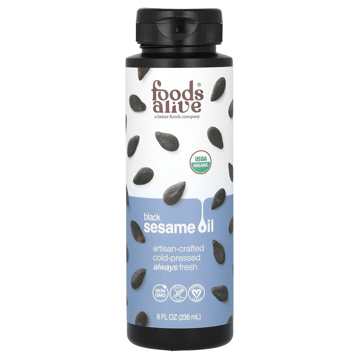 Foods Alive-Organic Black Sesame Oil-Artisan Cold-Pressed-8 fl oz (236 ml)