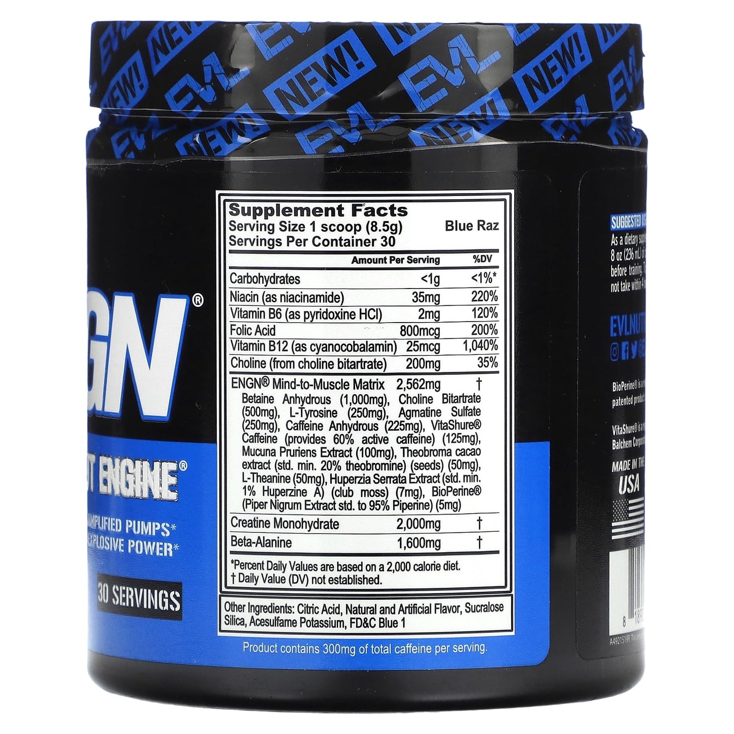 EVLution Nutrition, ENGN, Pre-Workout Engine, Blue Raz, 9 oz (255 g)