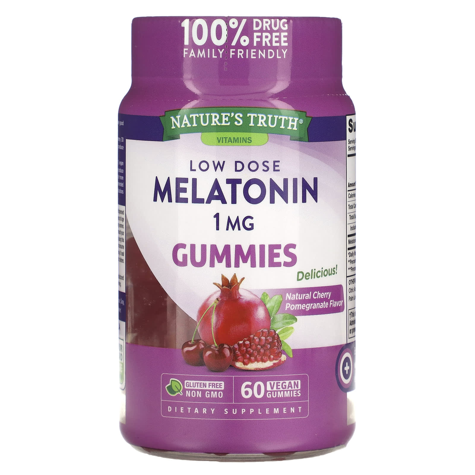 Nature's Truth-Low Dose Melatonin-Natural Cherry Pomegranate-1 mg-60 Vegan Gummies