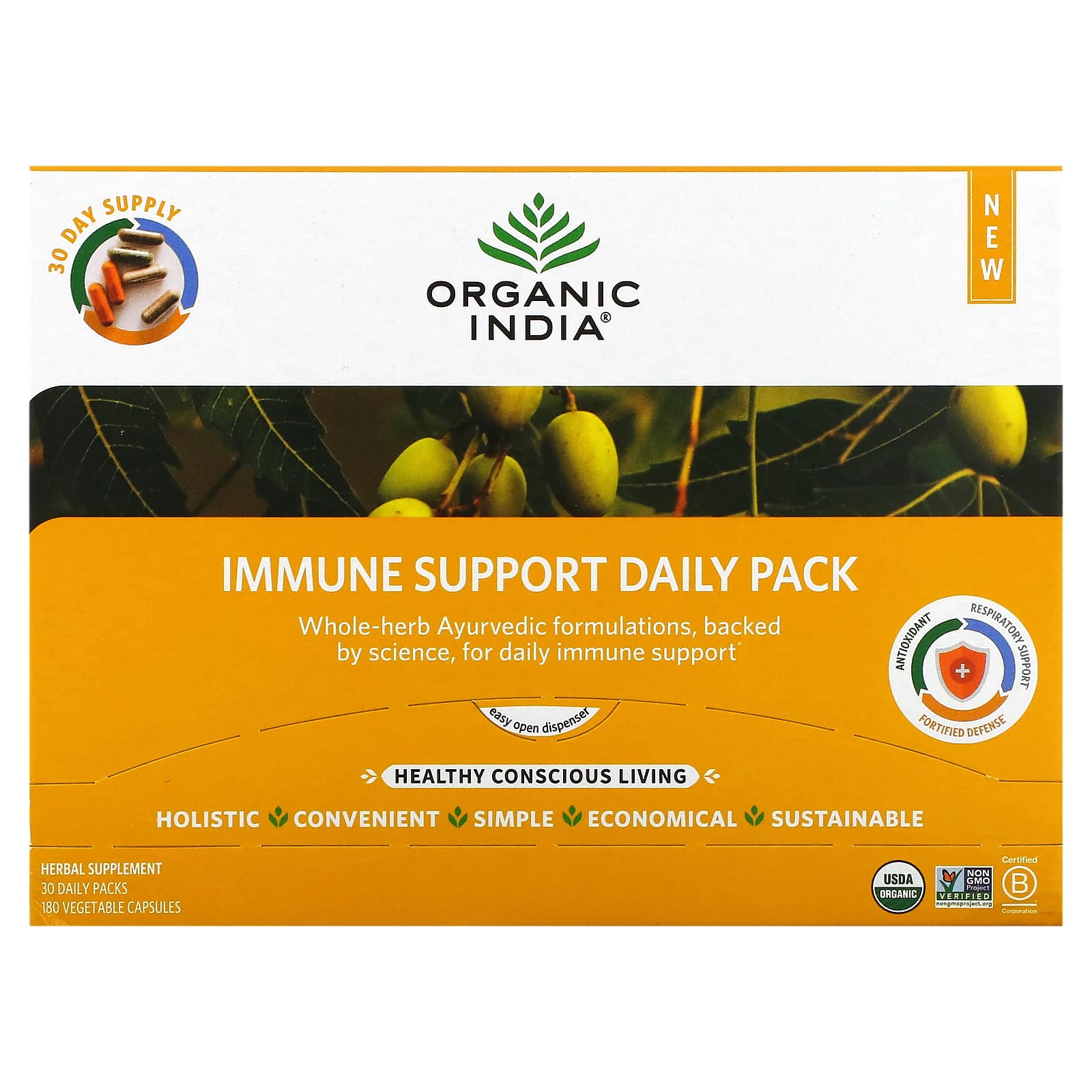 Organic India-Immune Support Daily Pack-30 Daily Packs-180 Vegetable Capsules