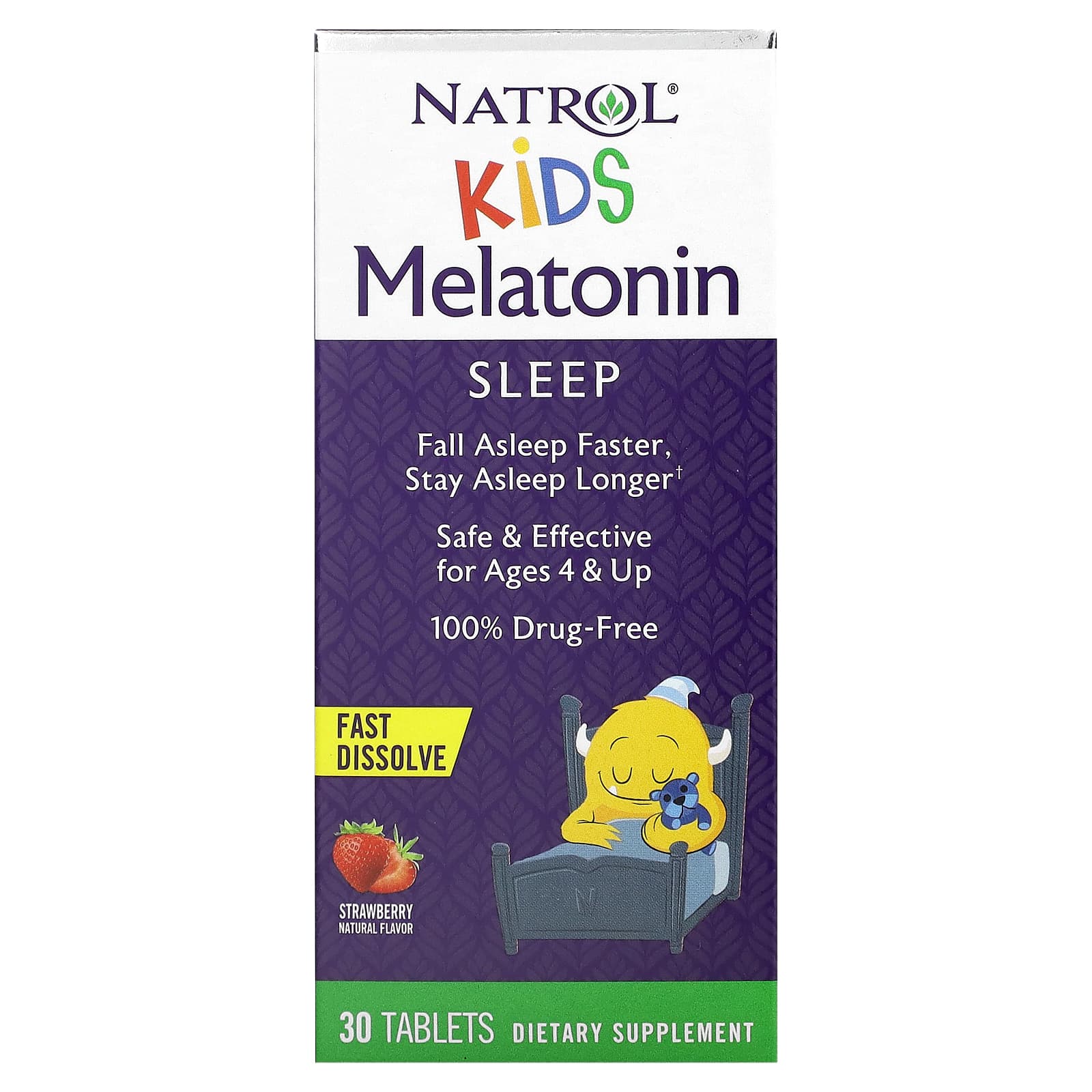 Natrol-Kids-Melatonin- Fast Dissolve-Ages 4 & Up-Strawberry-30 Tablets