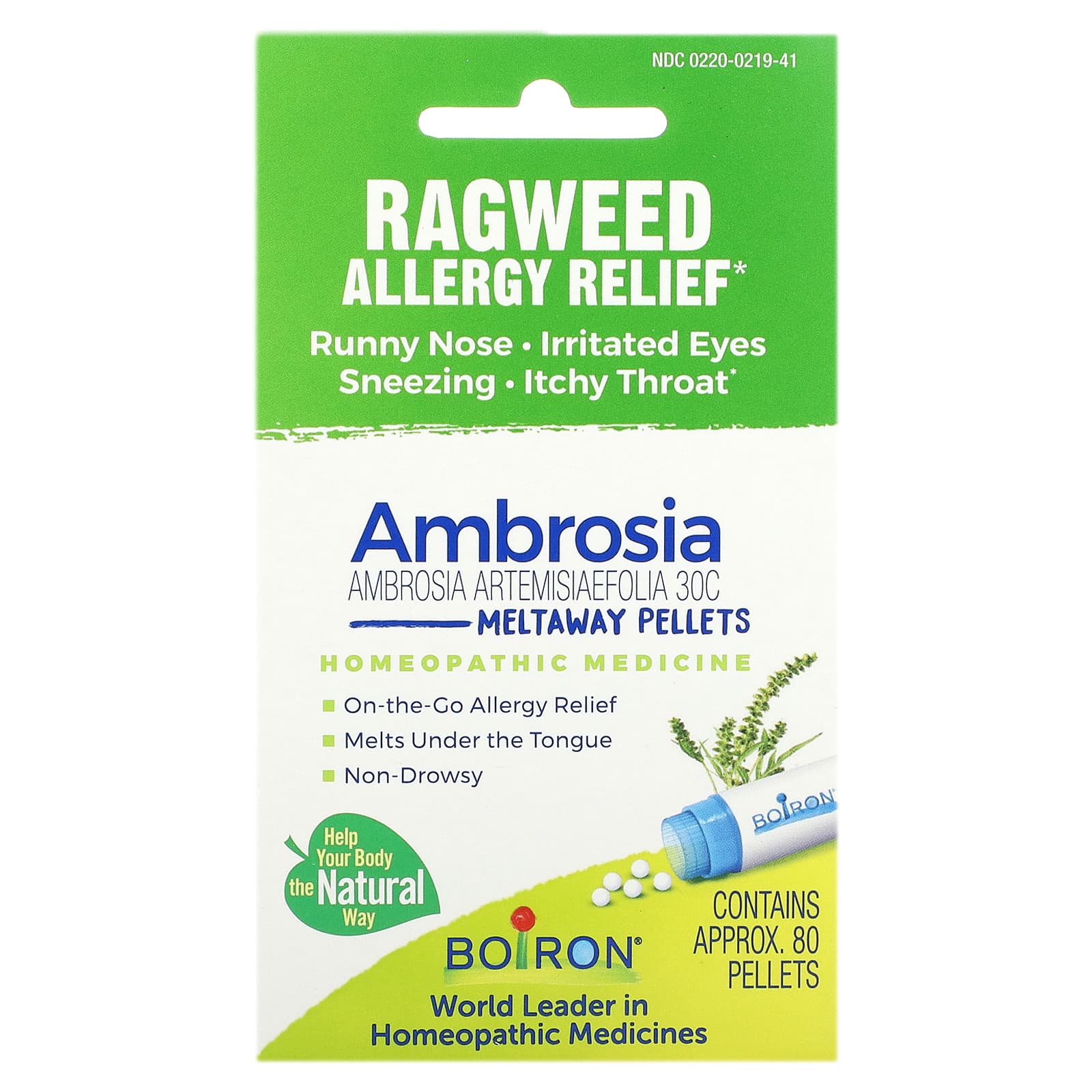 Boiron-Ambrosia-Ragweed Allergy Relief-Meltaway Pellets-Approx. 80 Pellets