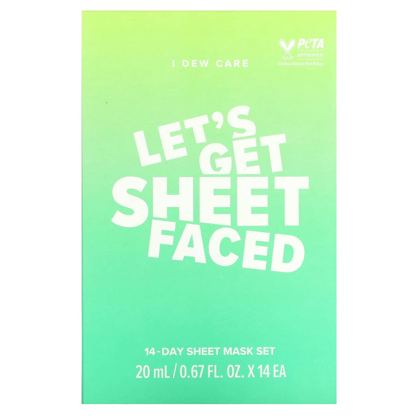 I Dew Care, Let's Get Sheet Faced, 14 Day Beauty Sheet Mask Set, 14 Sheets, 0.67 fl oz (20 ml) Each