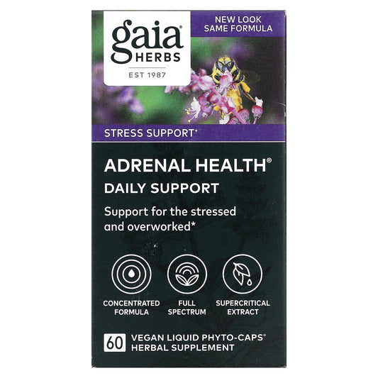 Gaia Herbs-Adrenal Health-Daily Support-60 Vegan Liquid Phyto-Caps