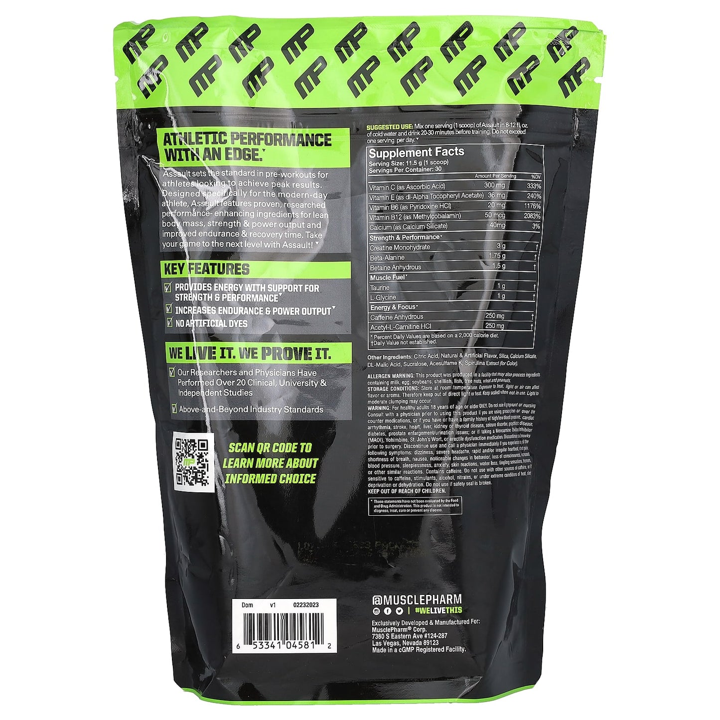 MusclePharm, Assault Energy + Strength, Pre-Workout, Blue Raspberry, 12.1 oz (344 g)