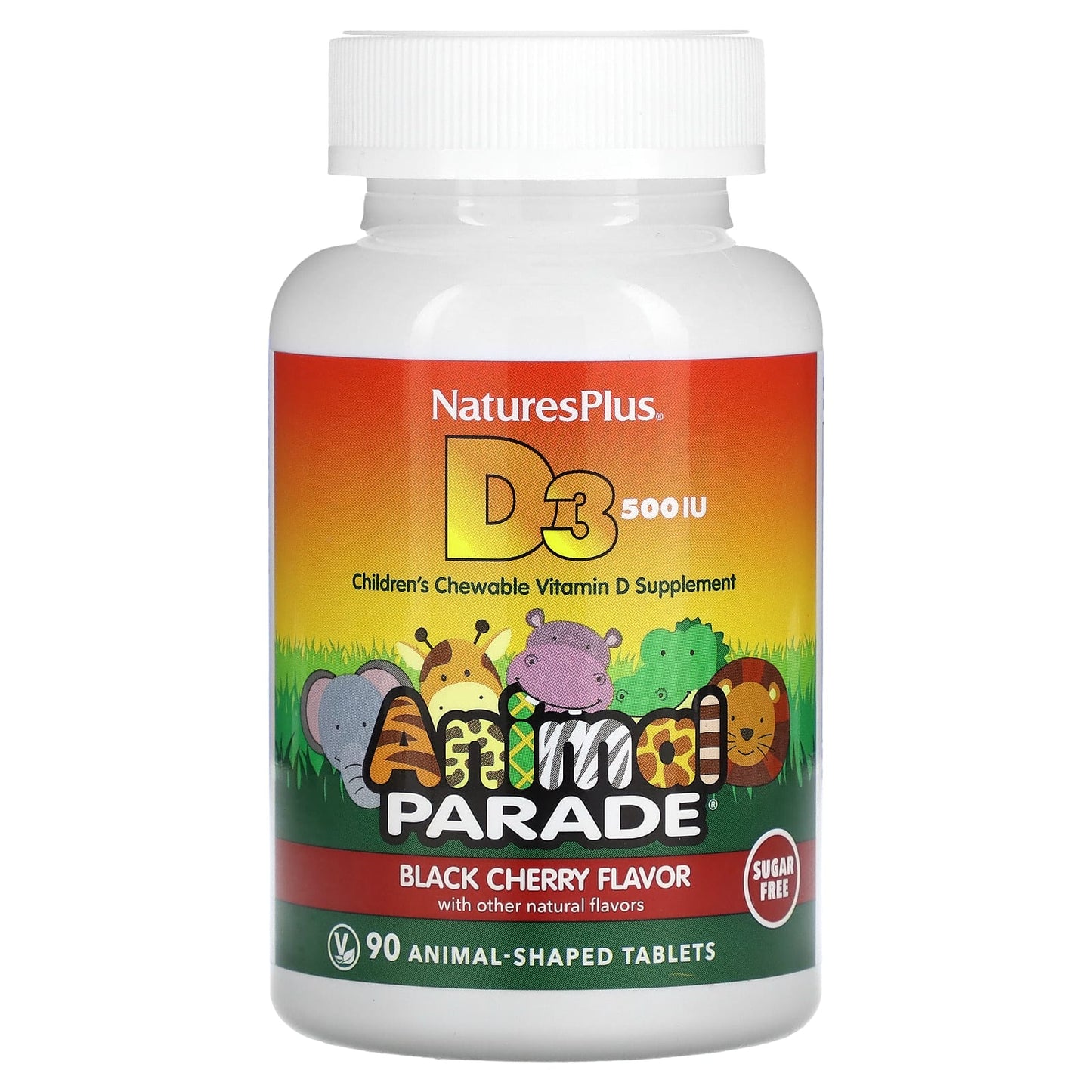 NaturesPlus-Animal Parade-Vitamin D3-Sugar Free-Black Cherry-500 IU-90 Animal-Shaped Tablets