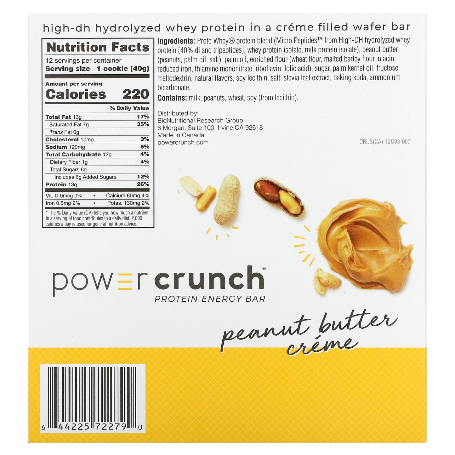 BNRG, Power Crunch Protein Energy Bar, Peanut Butter Creme, 12 Bars, 1.4 oz (40 g) Each