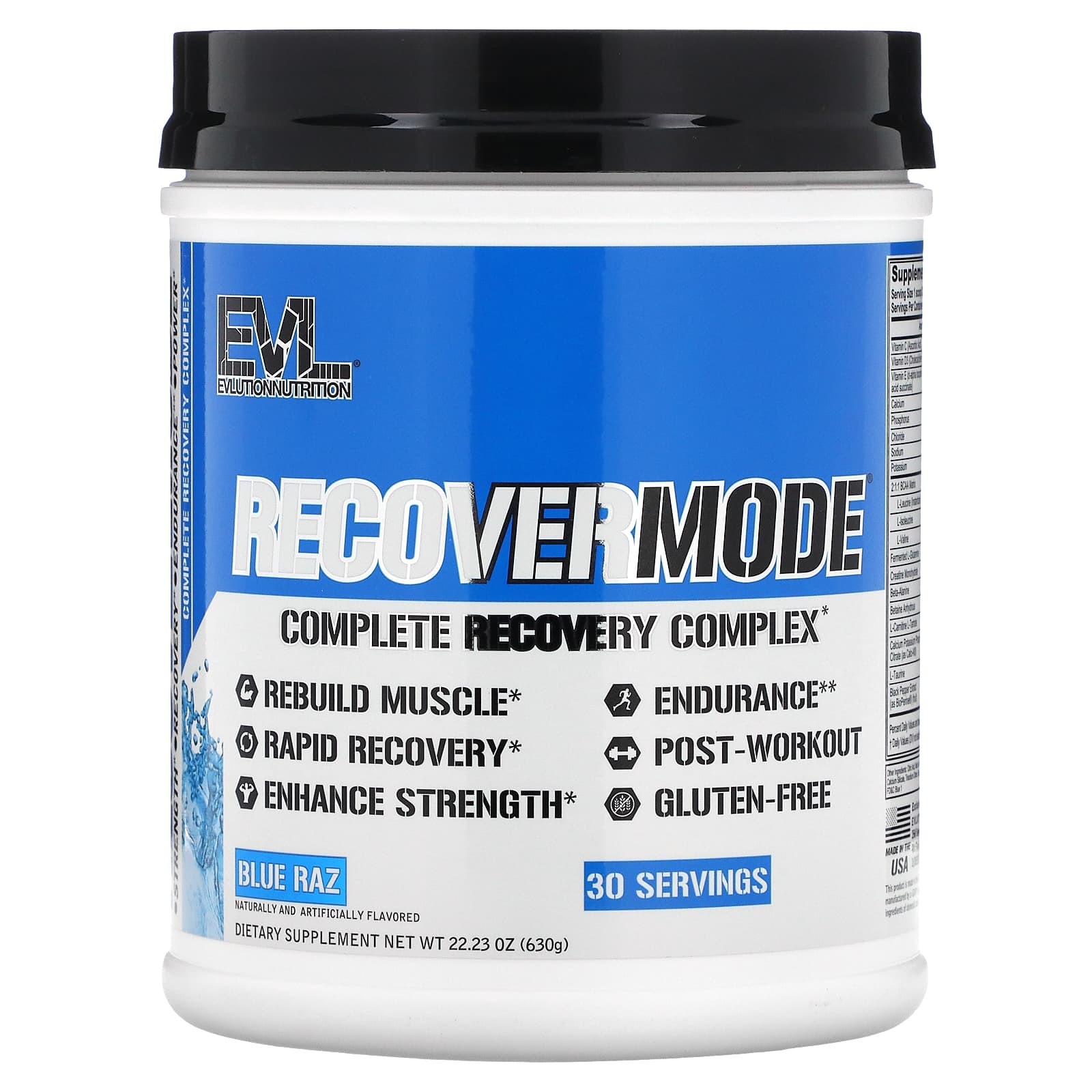 EVLution Nutrition-RECOVERMODE-Complete Recovery Complex-Blue Raz-22.23 oz (630 g)