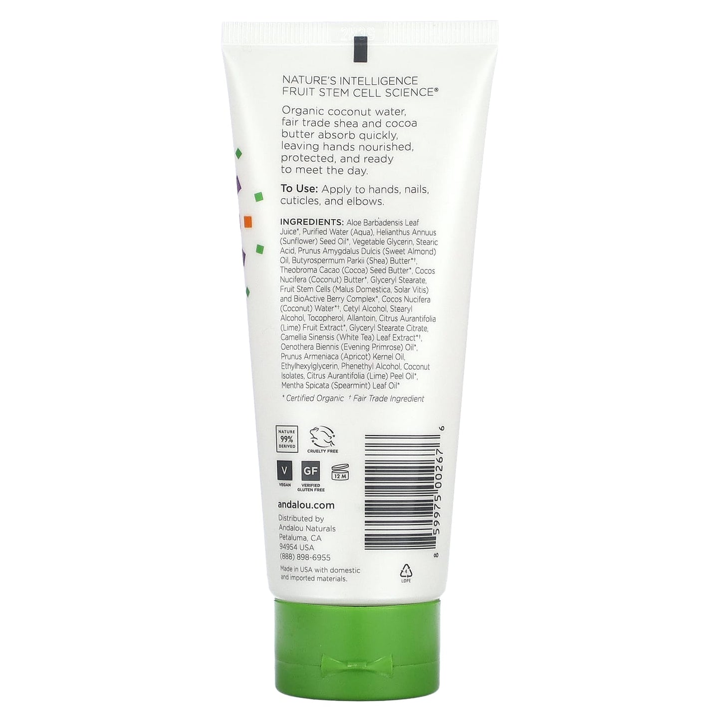 Andalou Naturals, A Path of Light, Shea Butter + Cocoa Butter Hand Cream, Lime Blossom, 3.4 fl oz (100 ml)