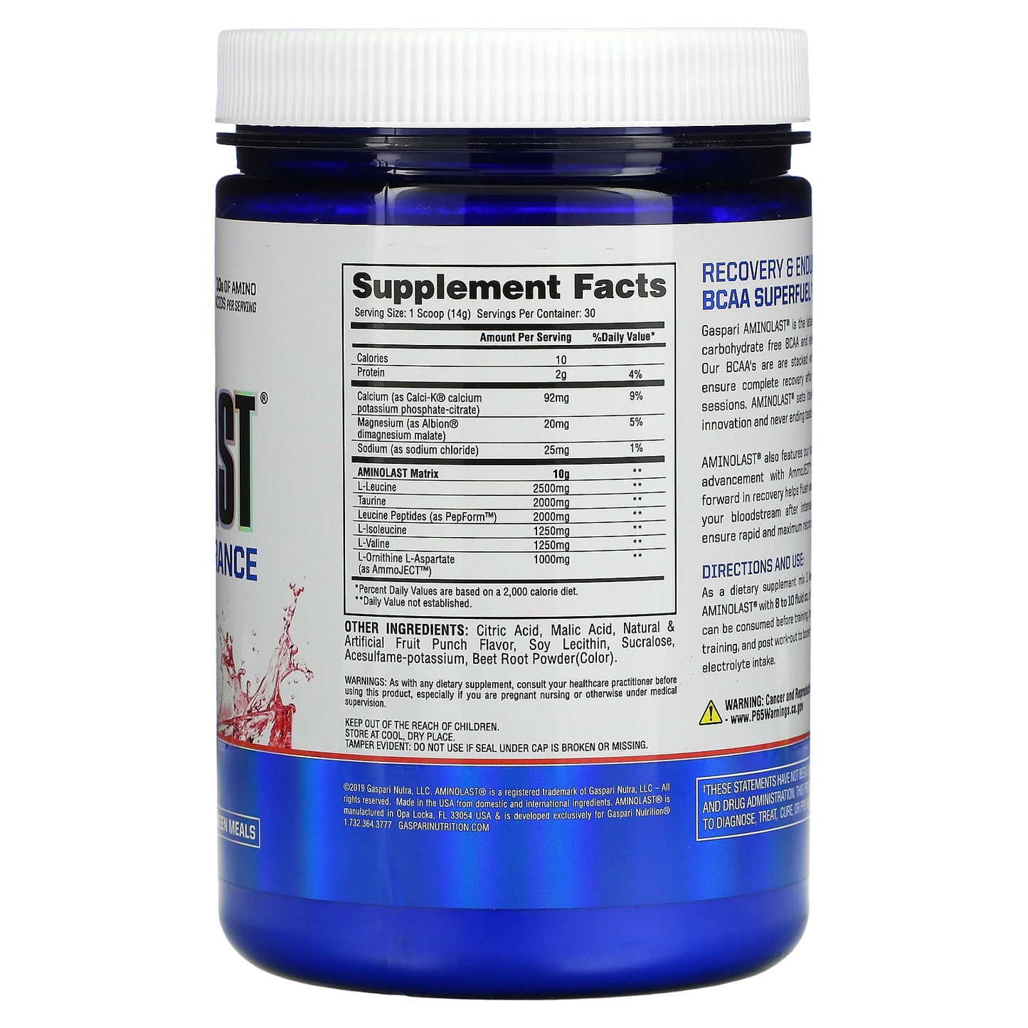 Gaspari Nutrition, Aminolast, Recovery & Endurance BCAA Superfuel, Fruit Punch, 14.8 oz (420 g)