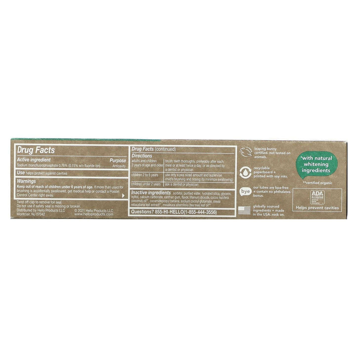 Hello, Naturally Whitening Fluoride Toothpaste, Farm Grown Mint, 4.7 oz (133 g)