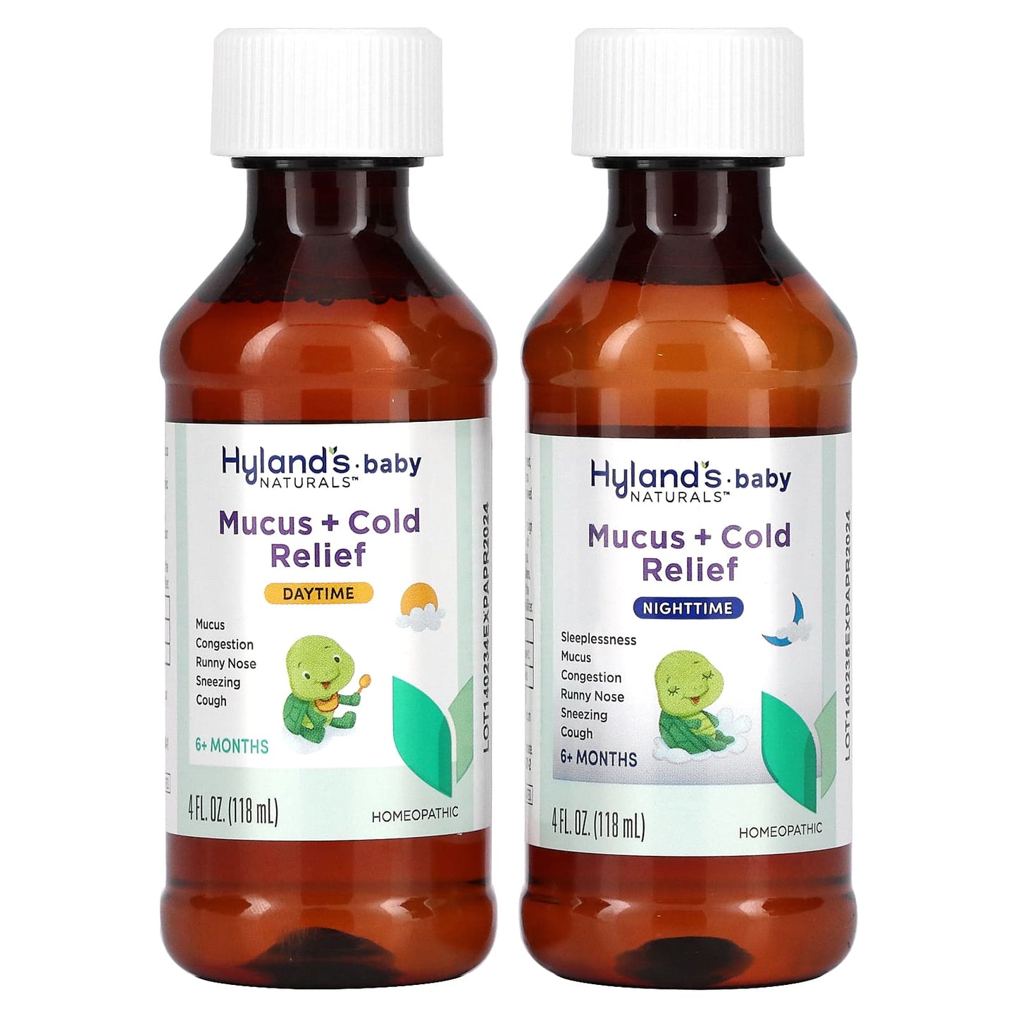 Hyland's Naturals, Baby, Mucus + Cold Relief Combo Pack, Daytime/Nighttime, 6+ Months, 2 Bottles, 4 fl oz (118 ml) Each