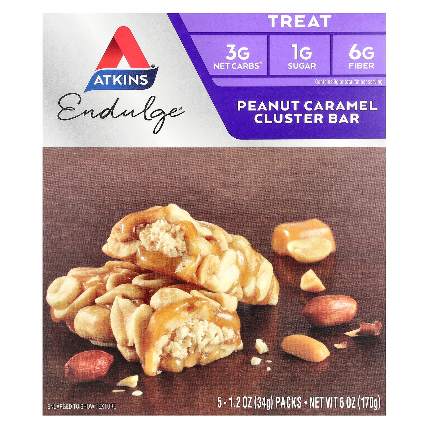 Atkins-Endulge-Peanut Caramel Cluster Bar-5 Bars-1.2 oz (34 g) Each