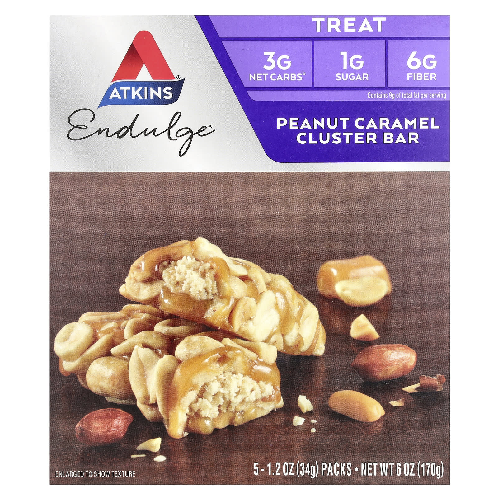 Atkins-Endulge-Peanut Caramel Cluster Bar-5 Bars-1.2 oz (34 g) Each