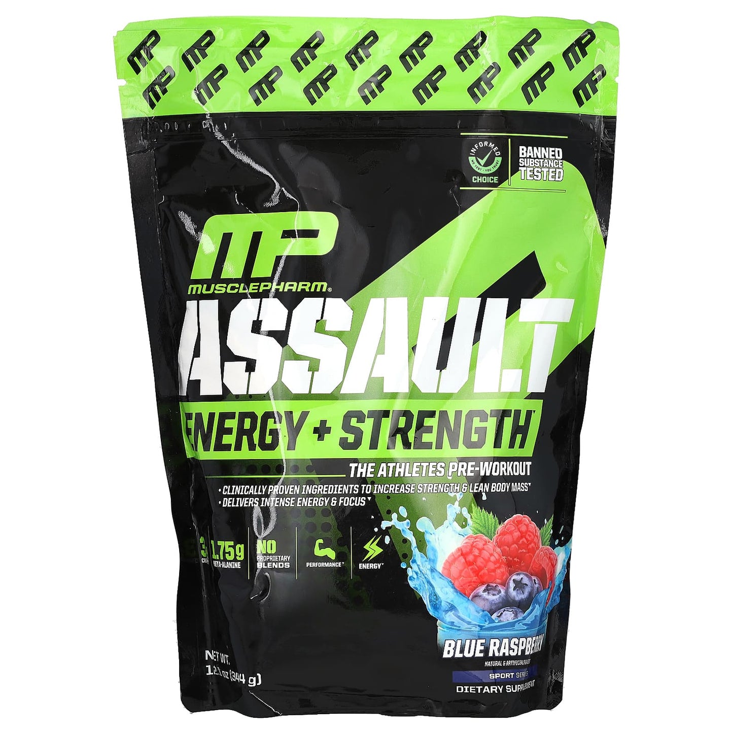 MusclePharm-Assault Energy + Strength-Pre-Workout-Blue Raspberry-12.1 oz (344 g)