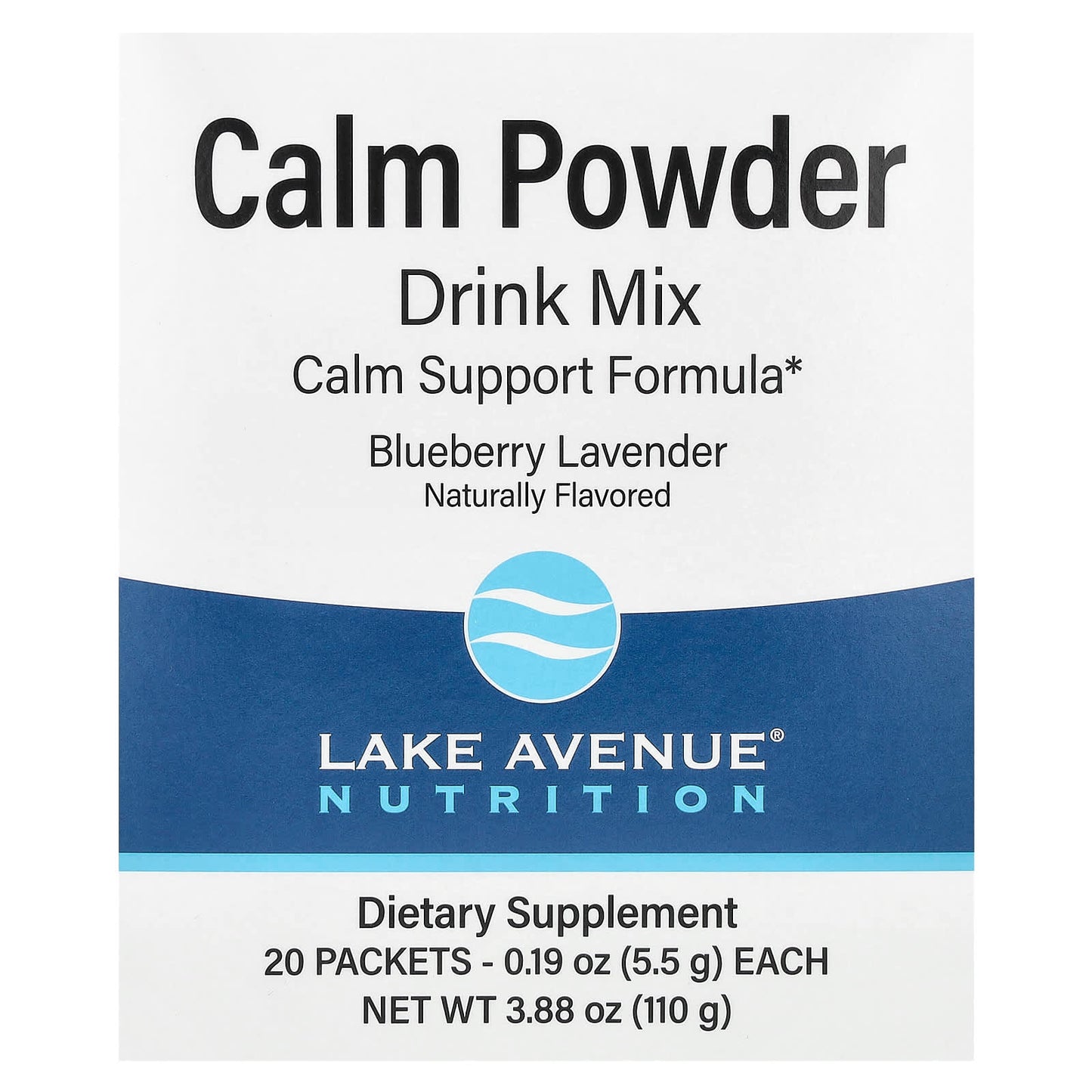 Lake Avenue Nutrition-Calm Powder Drink Mix-Blueberry Lavender-20 Packets-0.19 oz (5.5 g) Each