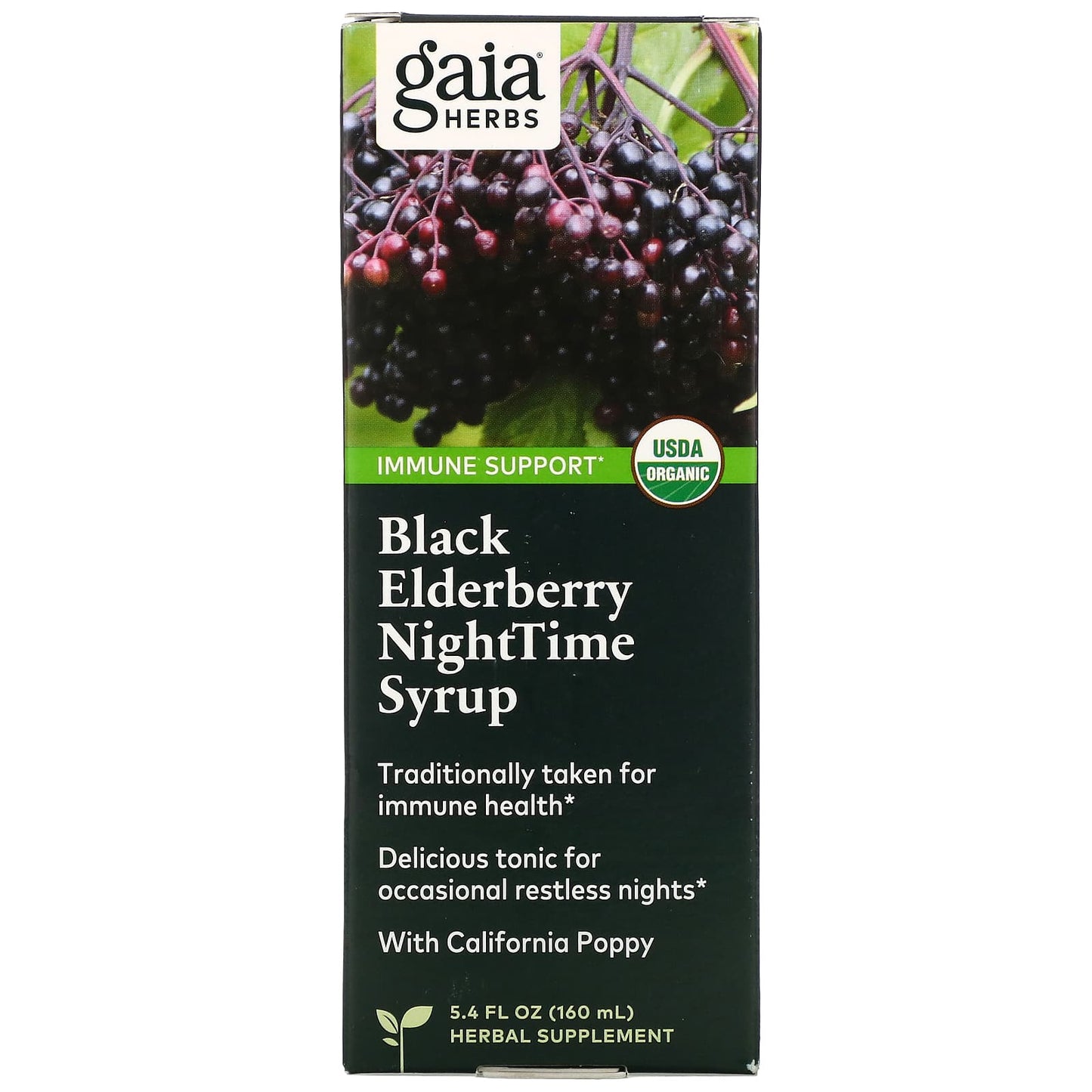 Gaia Herbs-Black Elderberry NightTime Syrup-5.4 fl oz (160 ml)